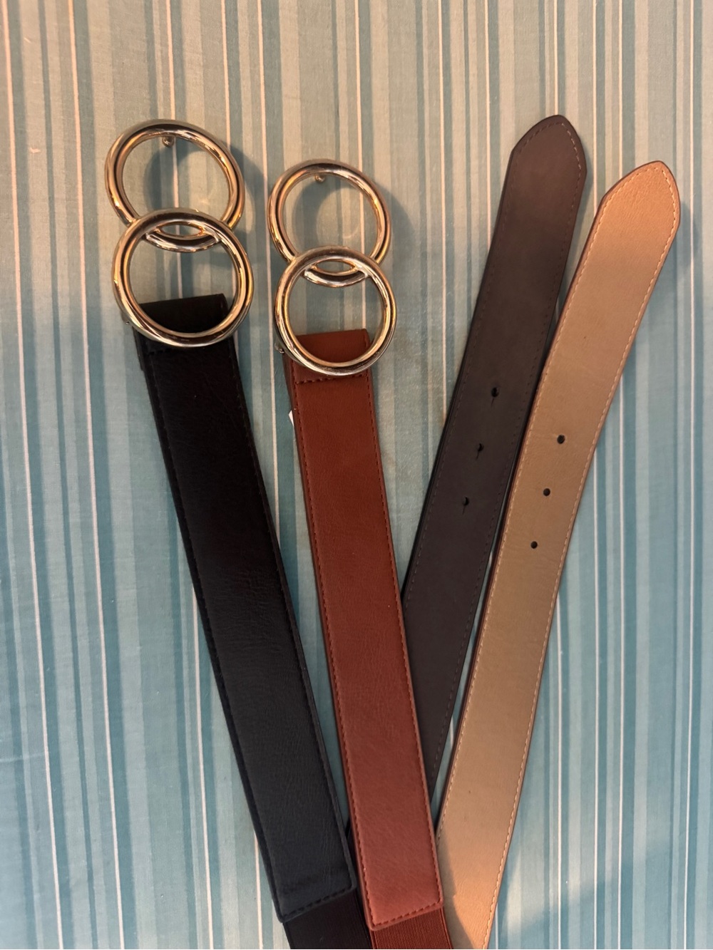 Express Double-Ring Leather Belts in Black, Brown, and Tan